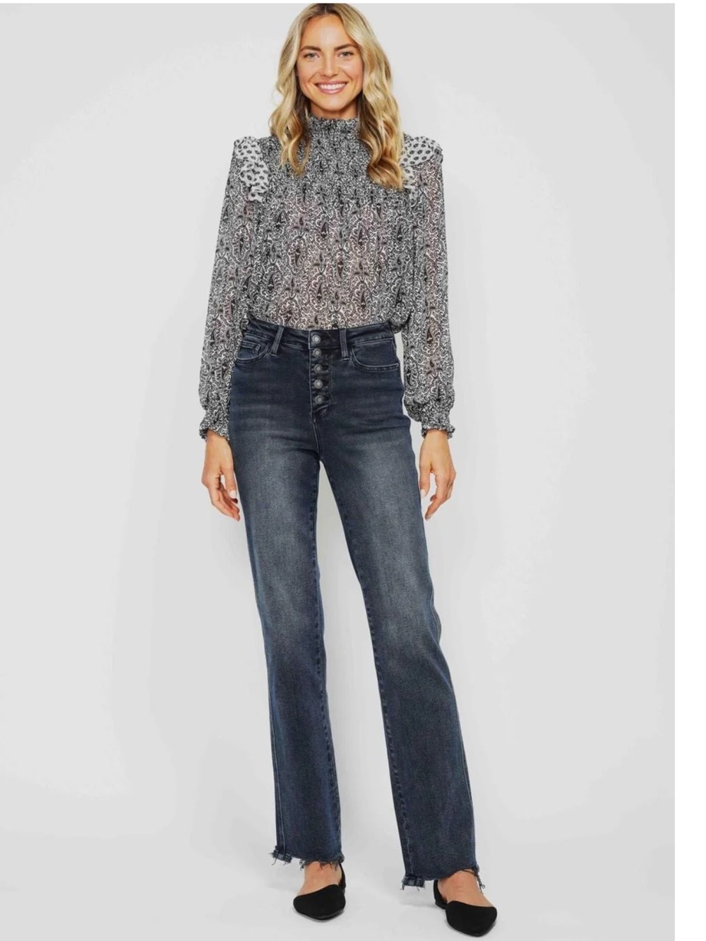 Judy Blue High Waist Button Fly Destroy Hem Straight Denim Jeans size 7/28